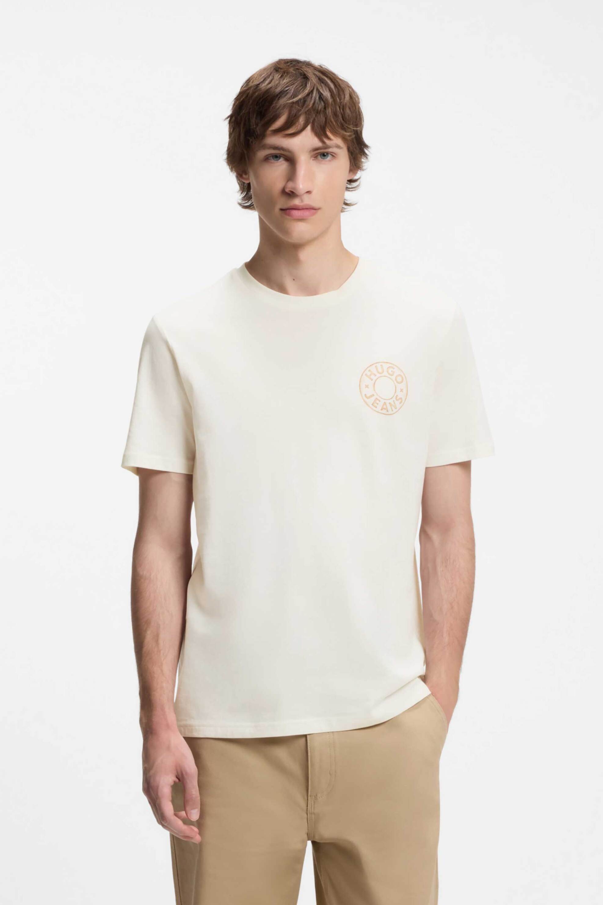 Hugo ανδρικό T-shirt με graphic logo print Regular Fit "Nemodo" - 50572303 Εκρού