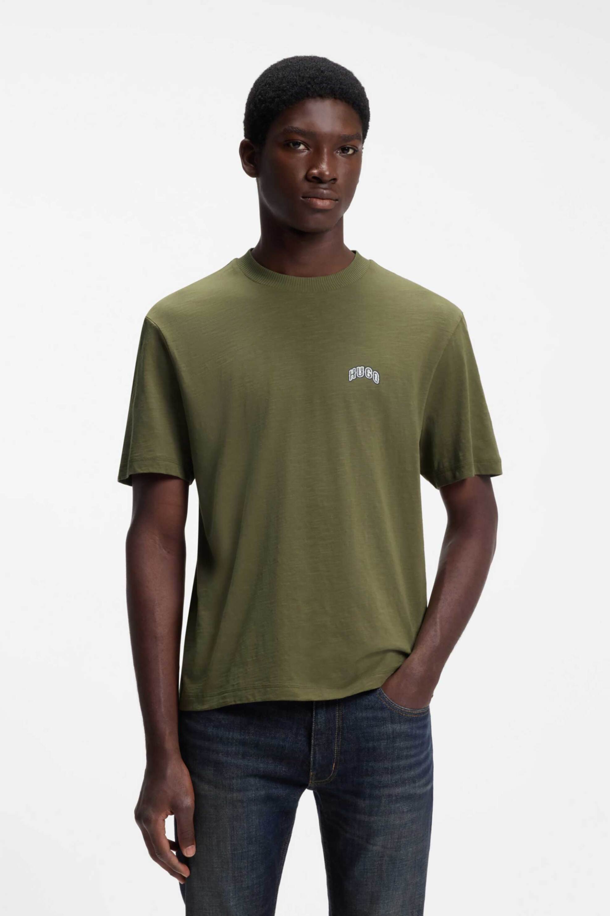 Hugo ανδρικό T-shirt με logo print Regular Fit "Nowboi" - 50563916 Χακί