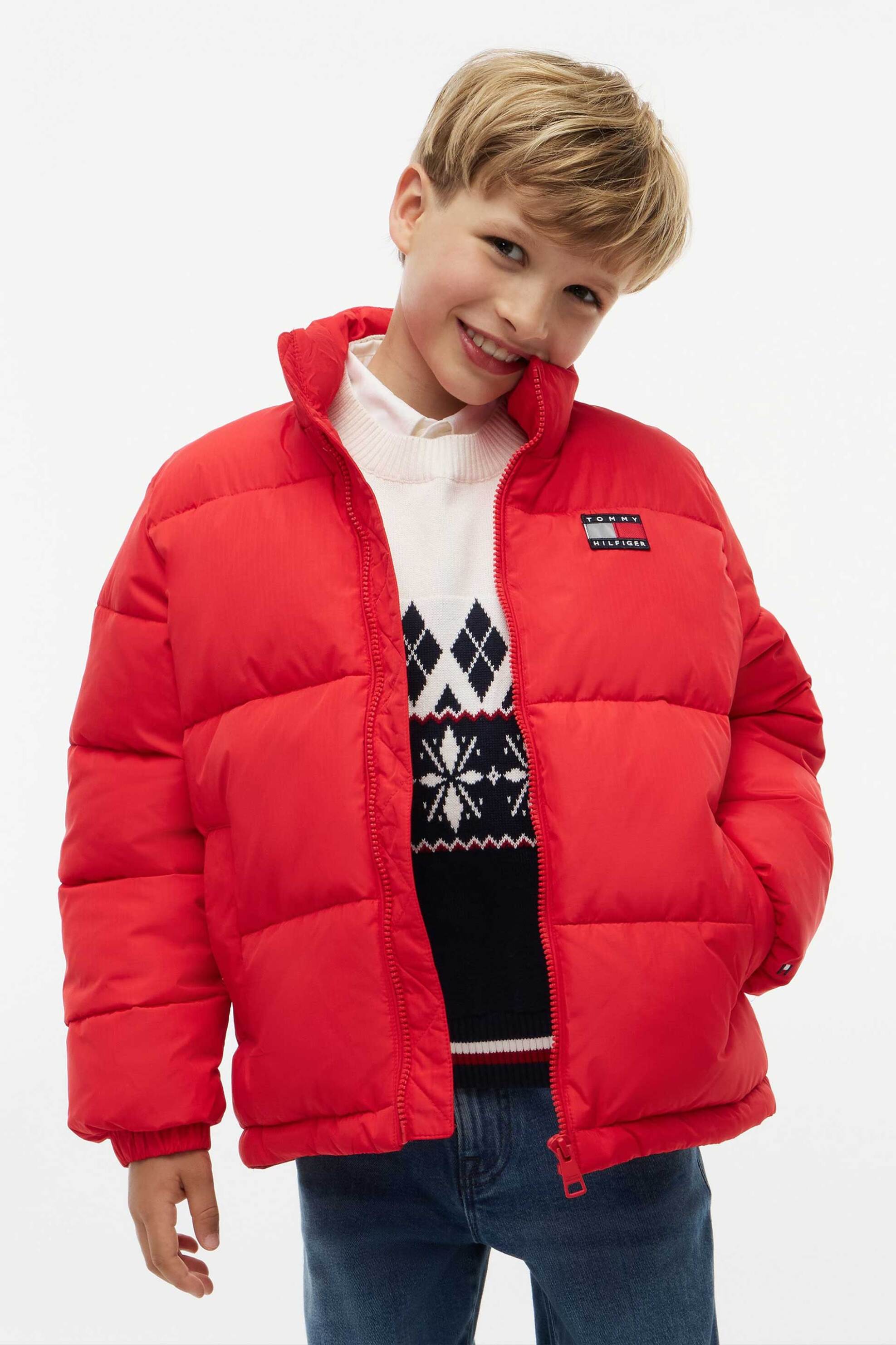 Tommy Hilfiger παιδικό puffer μπουφάν με λογότυπο Relaxed Fit - KB0KB10706 Κόκκινο