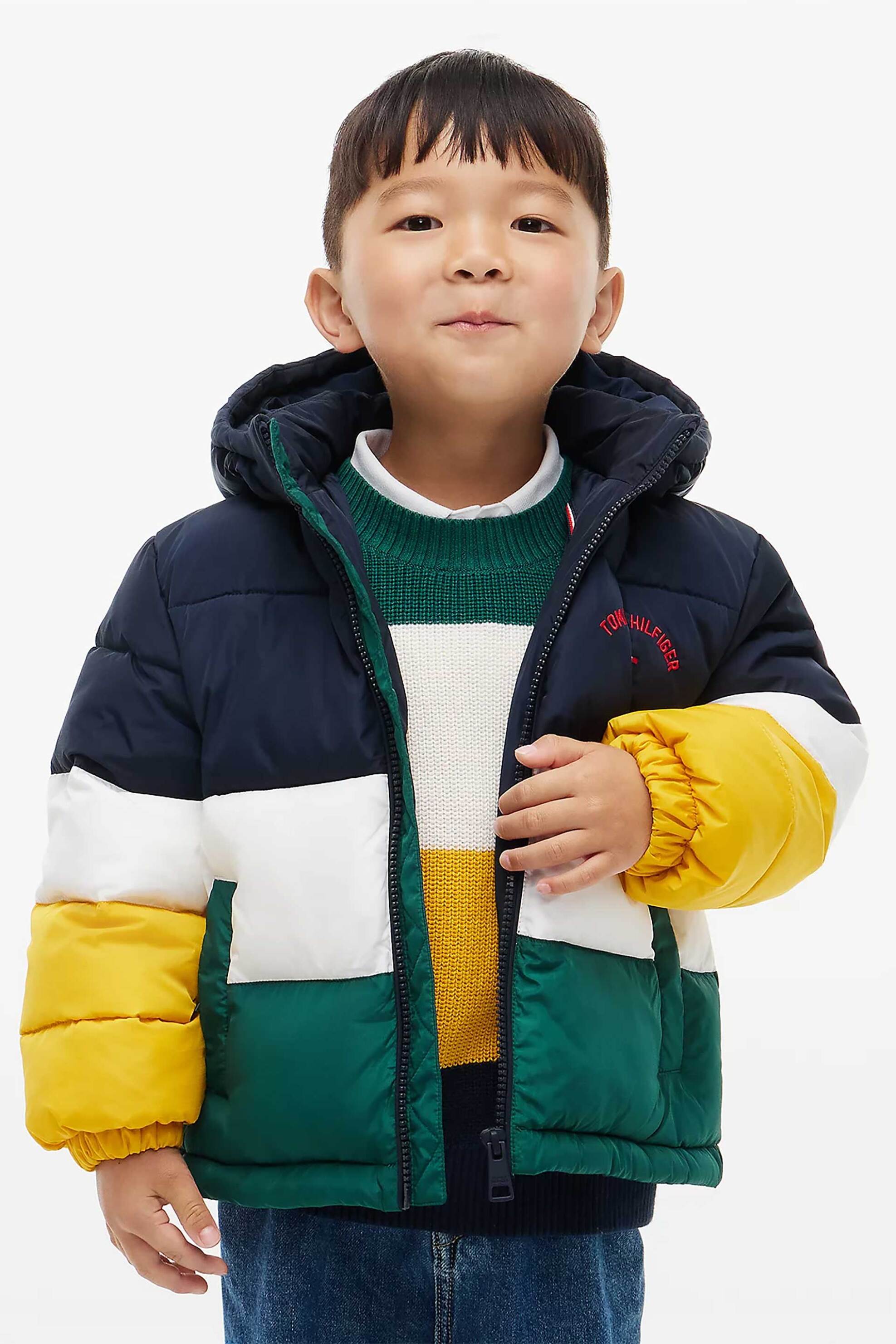 Tommy Hilfiger παιδικό puffer μπουφάν colour-blocked με κουκούλα και λογότυπο Relaxed Fit - KS0KS00811 Πολύχρωμο