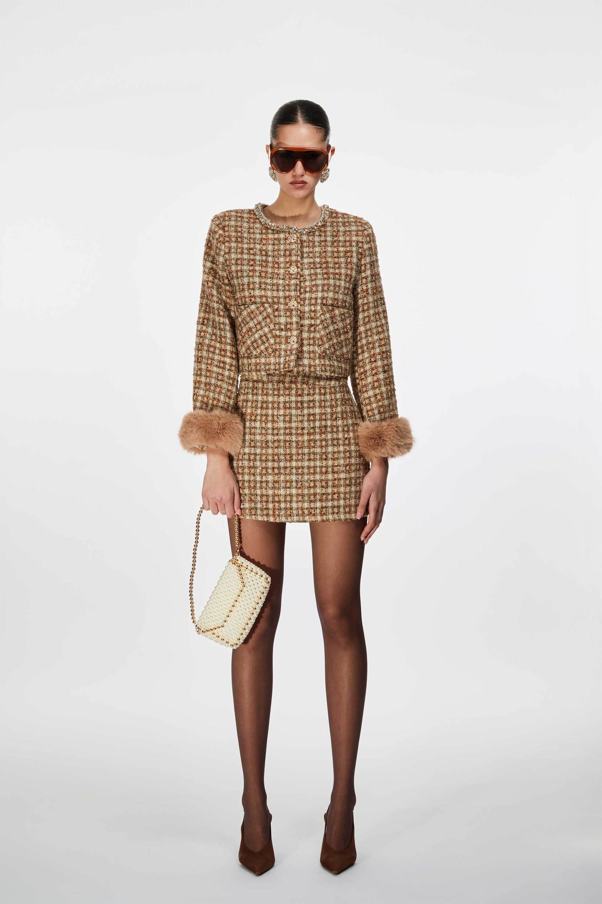 Oui Odile γυναικείο σακάκι tweed με πέτρες 