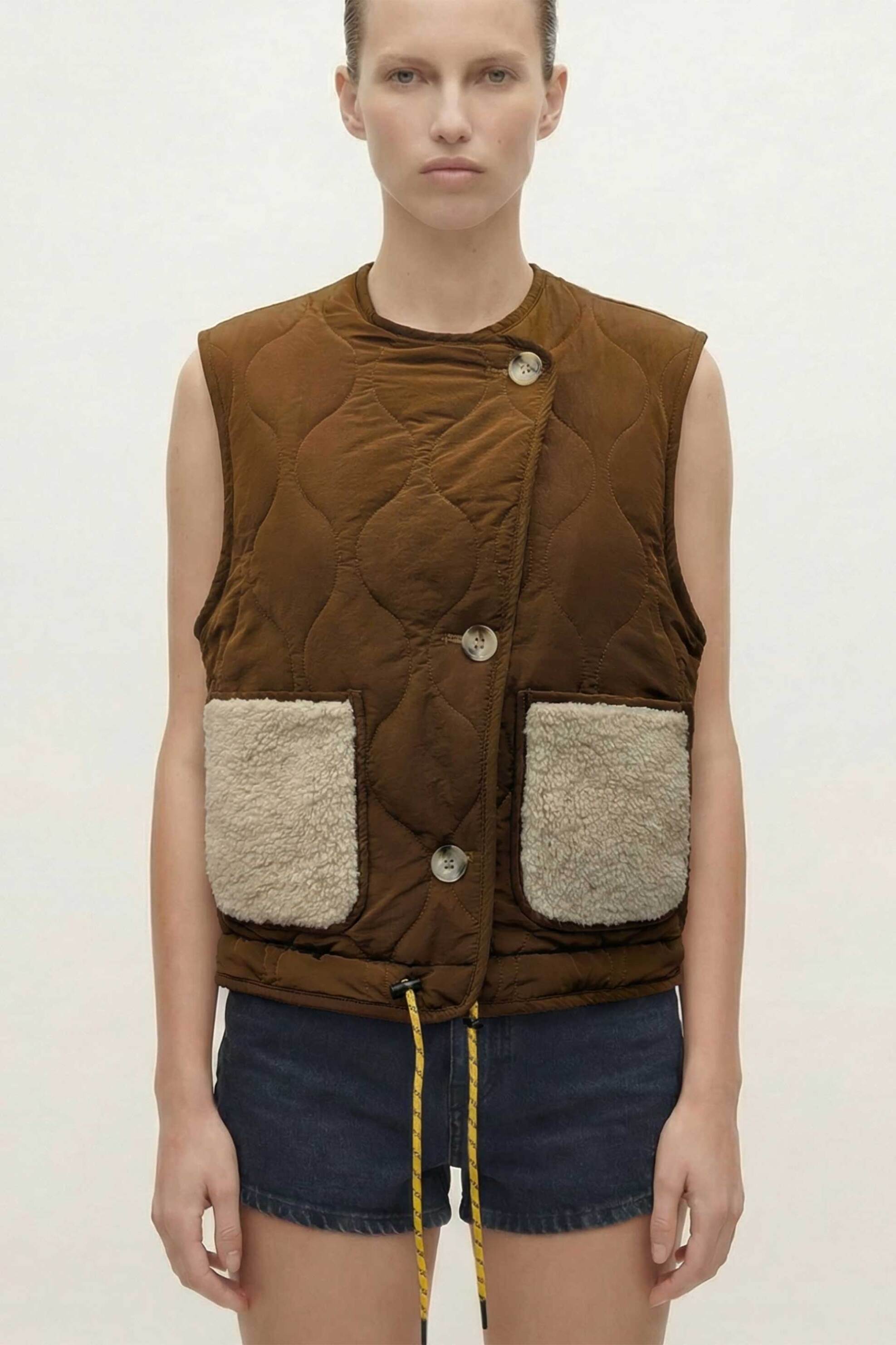 The Cold Wave γυναικείο jacket αμάνικο με faux γούνα 
