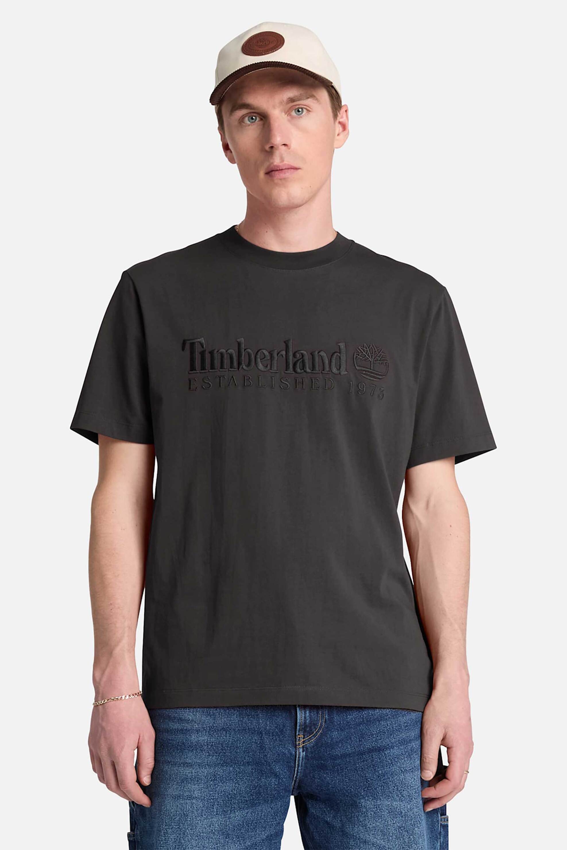 Timberland ανδρικό T-shirt με κεντημένο λογότυπο Regular Fit "Established 1973" - TBC0YHBRCN11 Ανθρακί