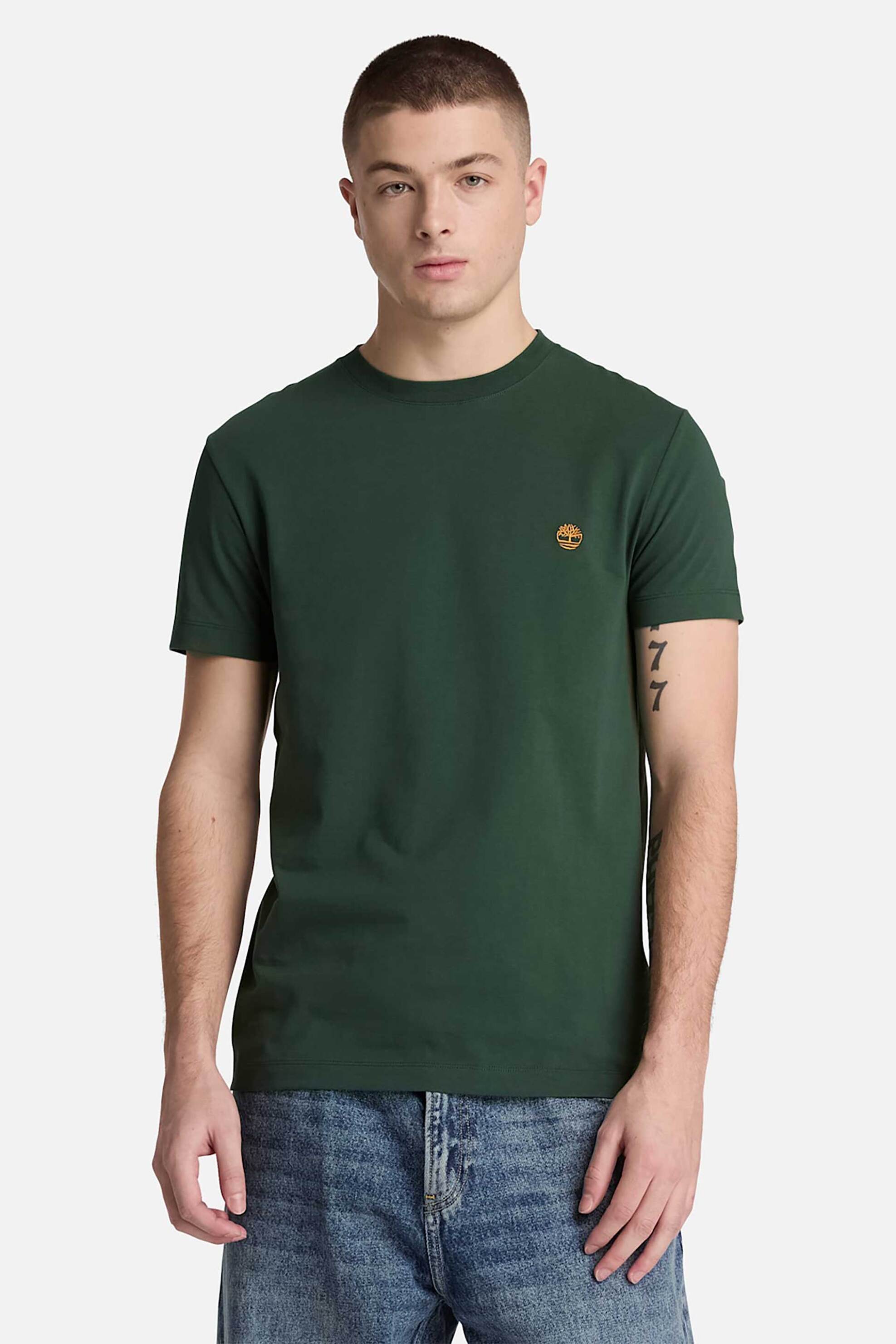 Timberland ανδρικό T-shirt με κεντημένο λογότυπο Slim Fit "Dunstan River" - TBC0YHBU3981 Πράσινο Σκούρο