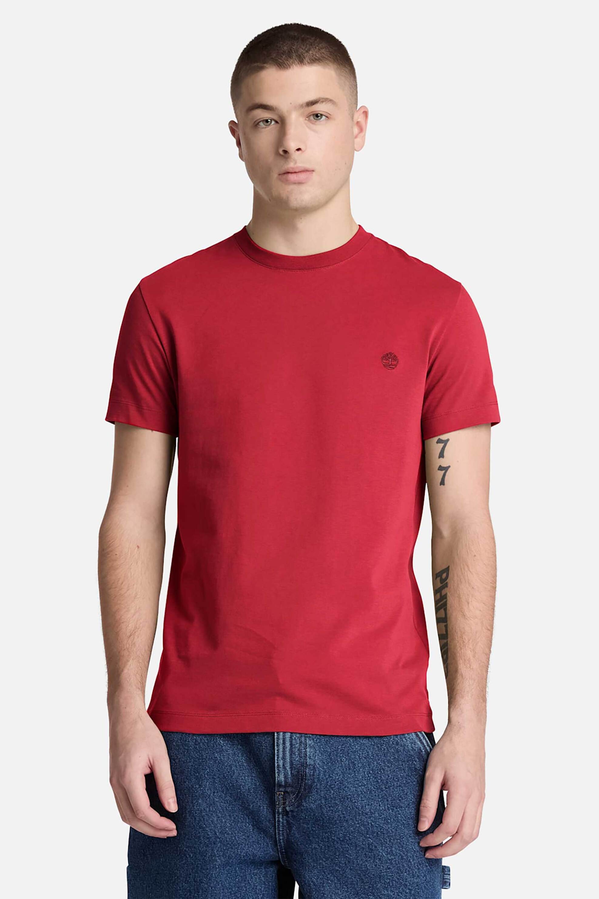 Timberland ανδρικό T-shirt με κεντημένο λογότυπο Slim Fit "Dunstan River" - TBC0YHBUAI71 Κόκκινο Indian