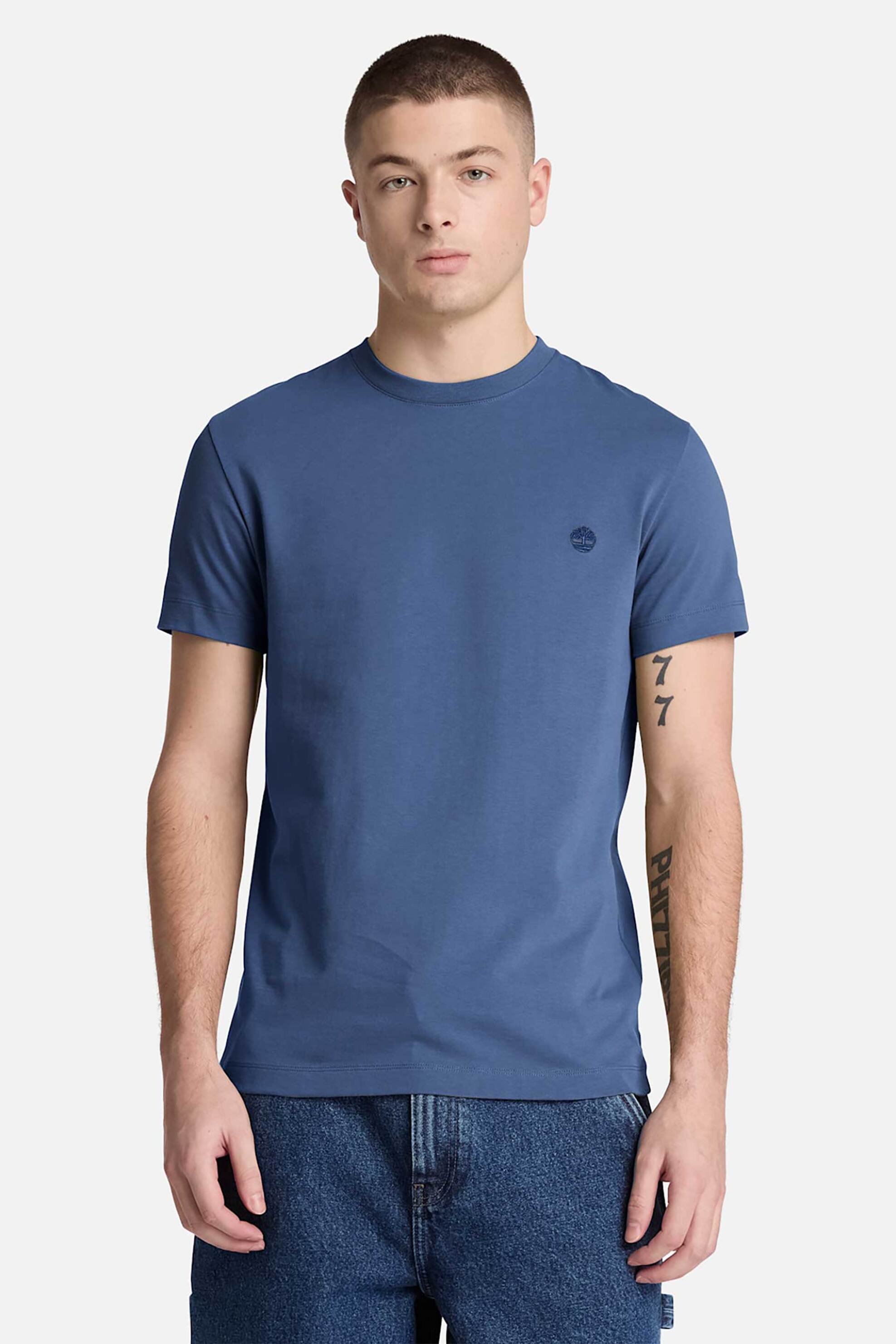 Timberland ανδρικό T-shirt με κεντημένο λογότυπο Slim Fit "Dunstan River" - TBC0YHBUEYO1 Μπλε