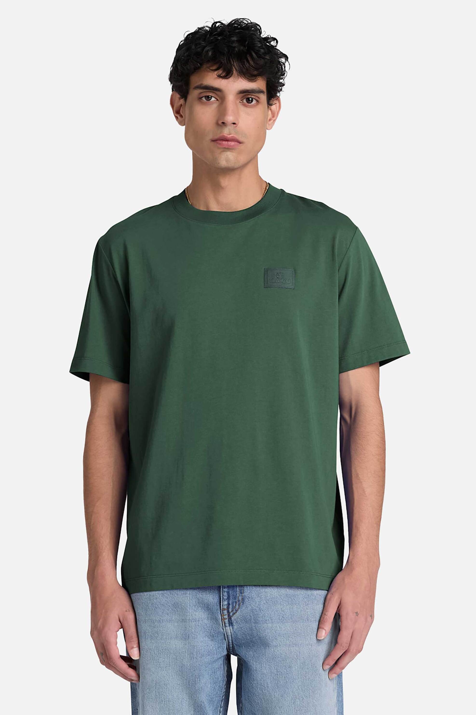 Timberland ανδρικό T-shirt με logo patch Regular Fit "Silicon Badge" - TBC0YHBV3981 Πράσινο Σκούρο