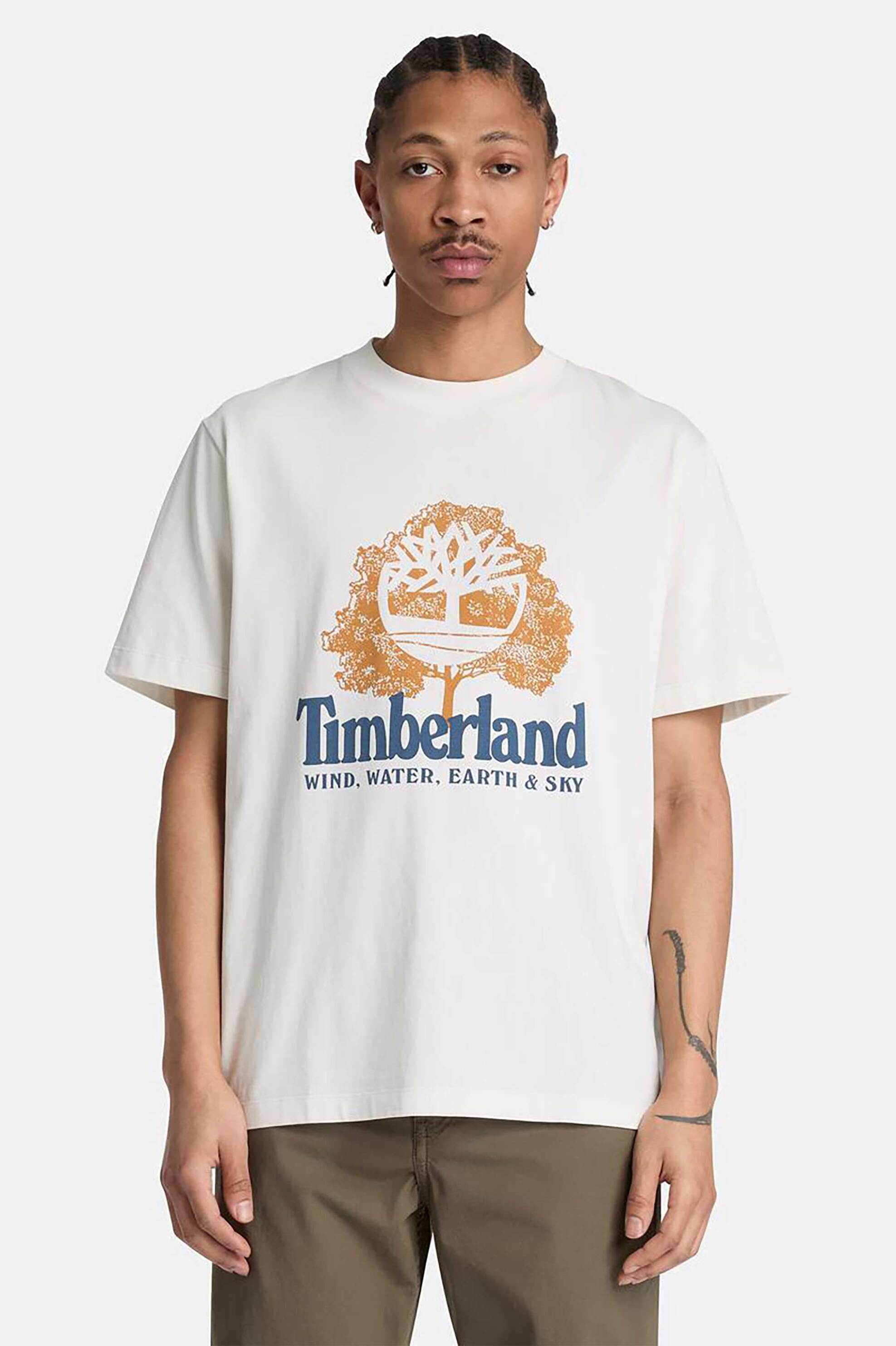 Timberland ανδρικό T-shirt με graphic logo print Regular Fit "Wwes" - TBC0YHF0CM91 Λευκό