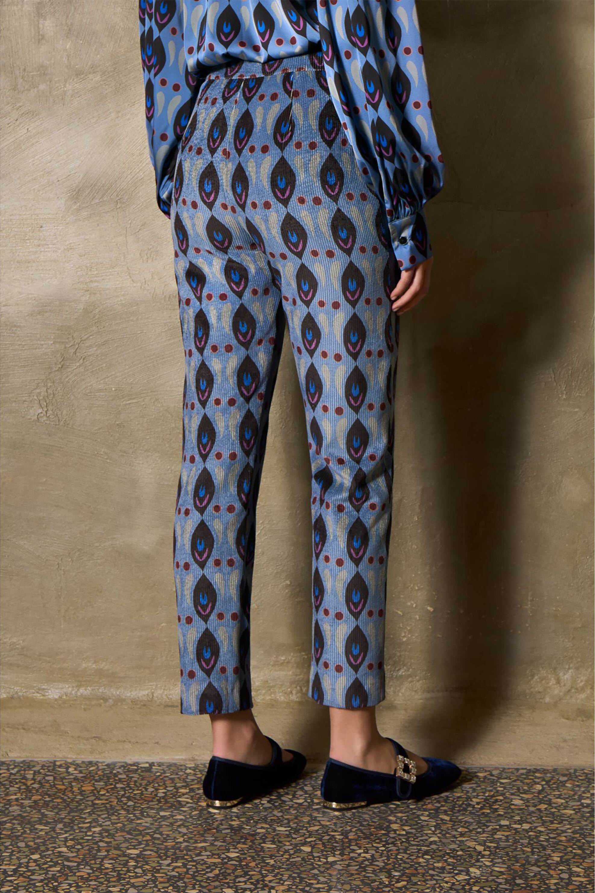THE ARTIANS The Artians γυναικείο κοτλέ παντελόνι με all-over print Tailored Fit "Pilos" - PC2 Σιελ - 4