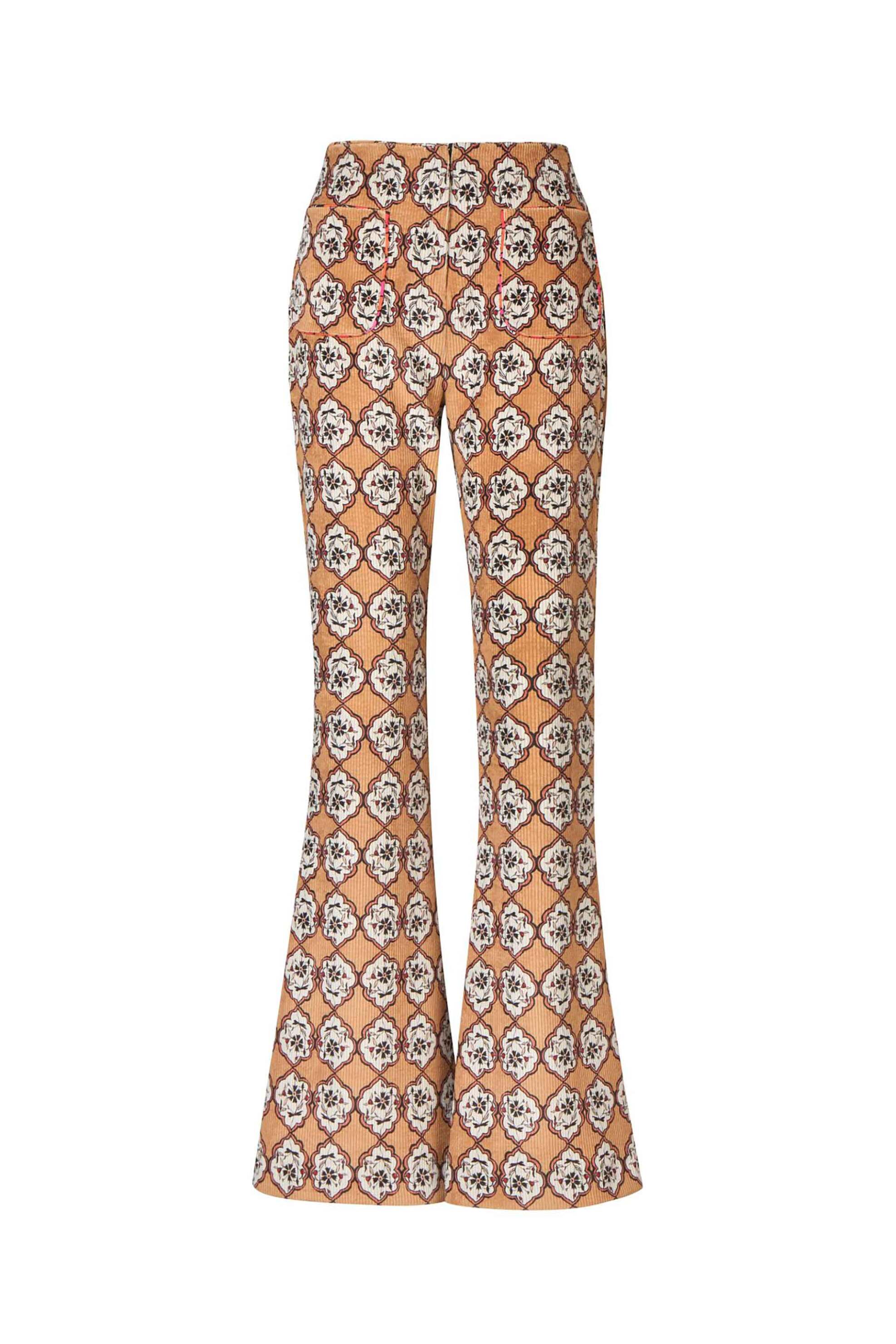 THE ARTIANS The Artians γυναικείο κοτλέ παντελόνι με all-over print Tailored Fit "Pilos Terra" - PC6 Μπεζ - 3