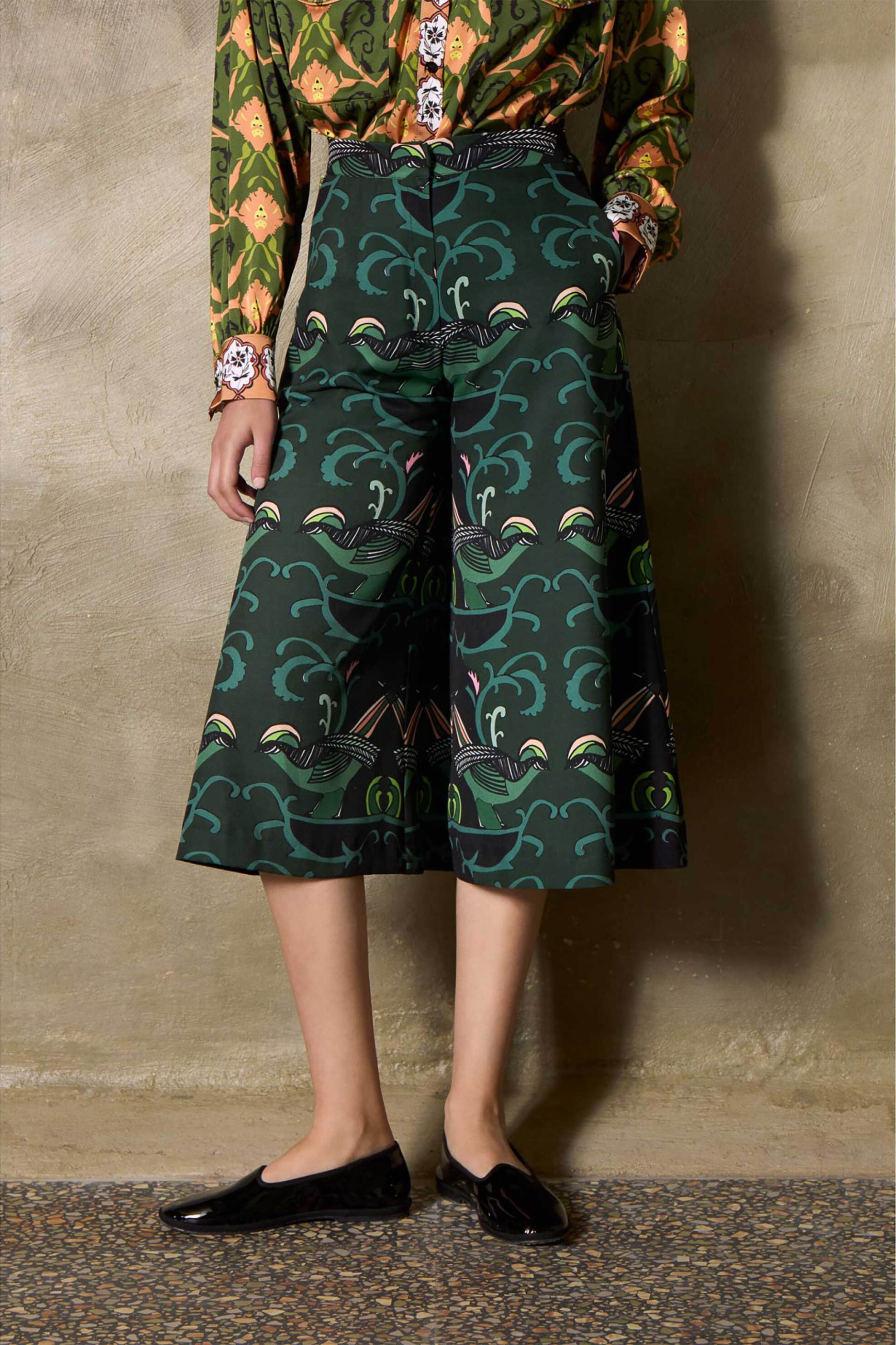 The Artians γυναικεία ψηλόμεση ζιπ κιλότ με all-over print Relaxed Wide Fit 