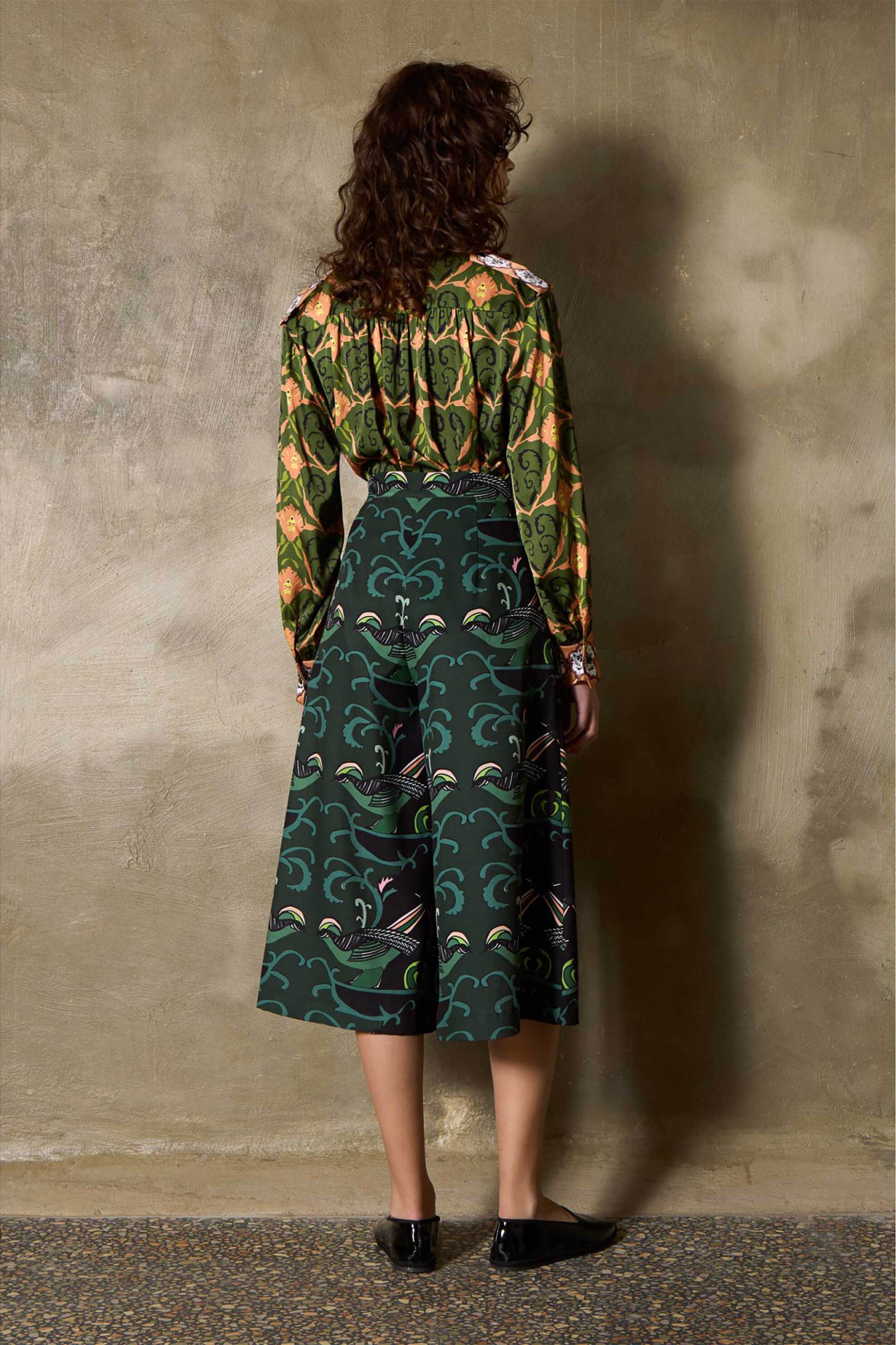 THE ARTIANS The Artians γυναικεία ψηλόμεση ζιπ κιλότ με all-over print Relaxed Wide Fit "Pelicon" - ZCCR9 Πράσινο Σκούρο - 3