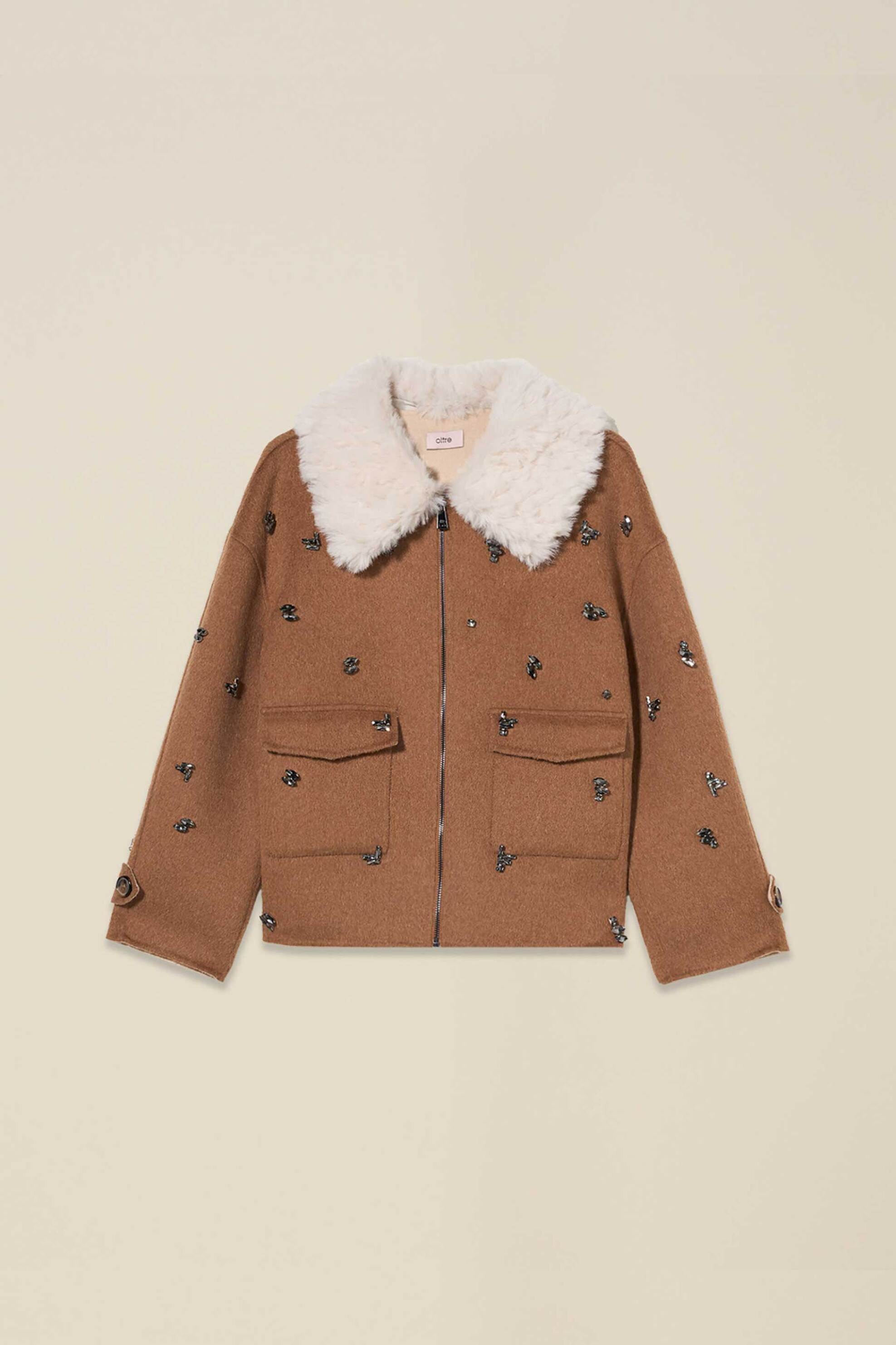 OLTRE Oltre γυναικείο jacket με διακοσμητικές πέτρες - 0021J0057W Ταμπά - 4