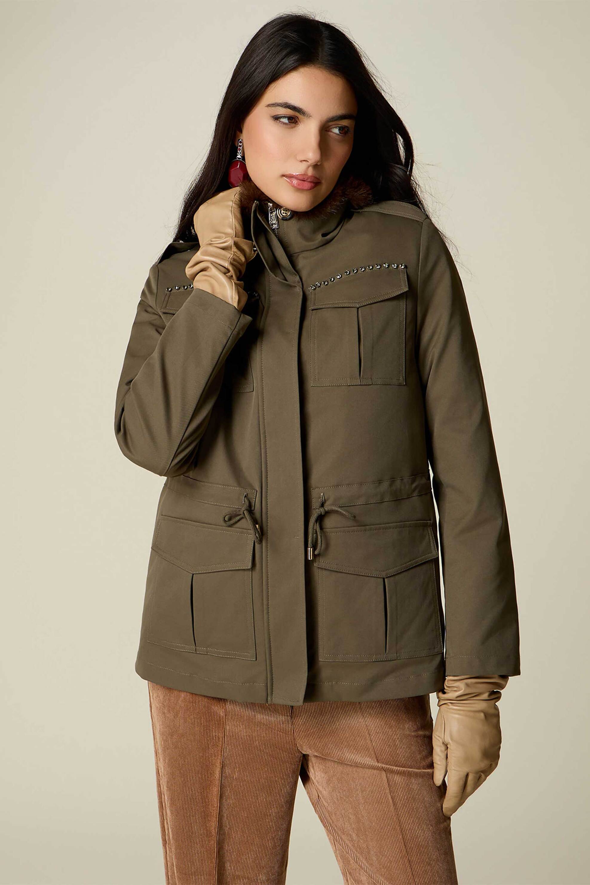 OLTRE Oltre γυναικείο jacket parka με faux γούνινο γιακά - 0027R005AT Χακί