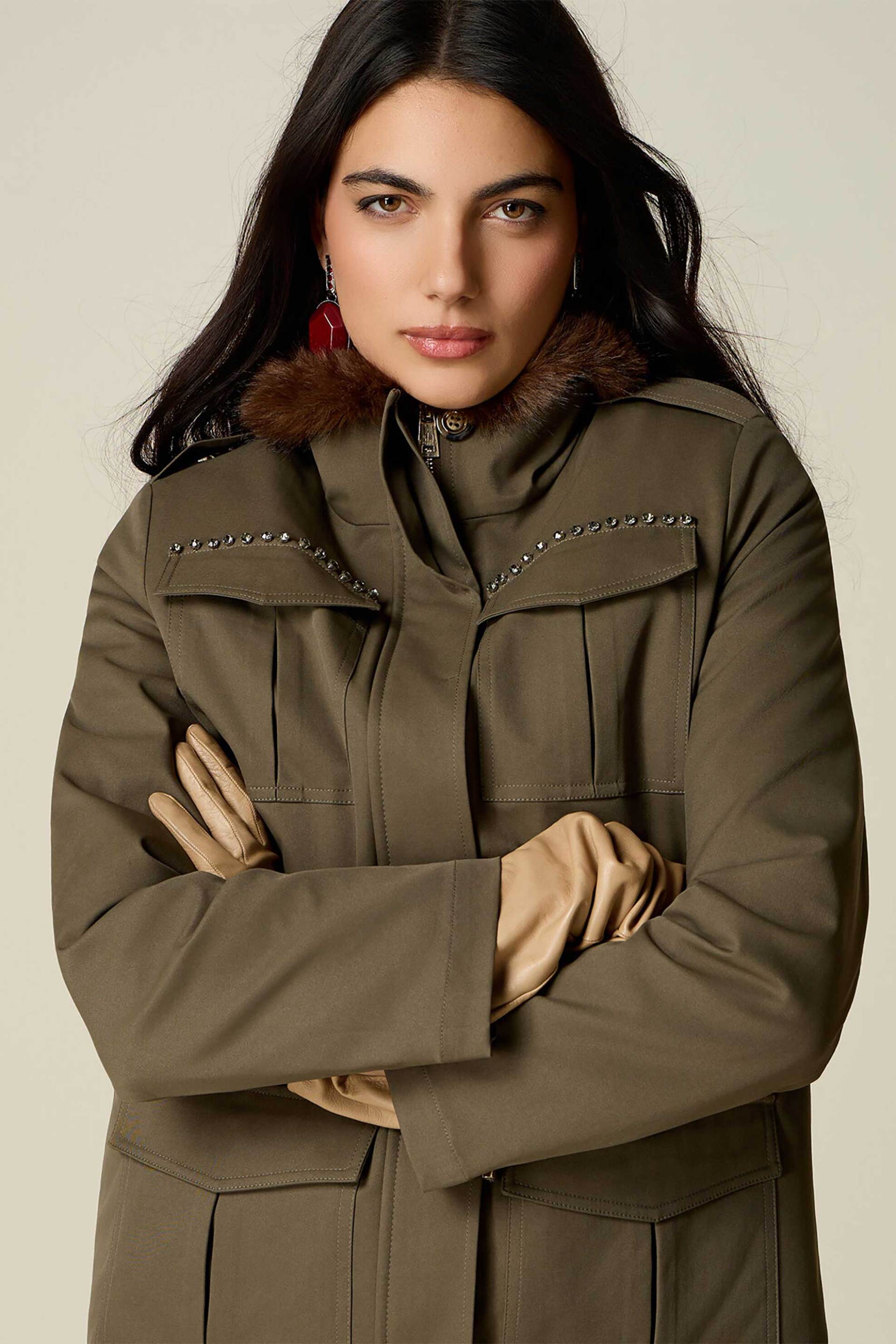 Oltre γυναικείο jacket parka με faux γούνινο γιακά - 0027R005AT Χακί