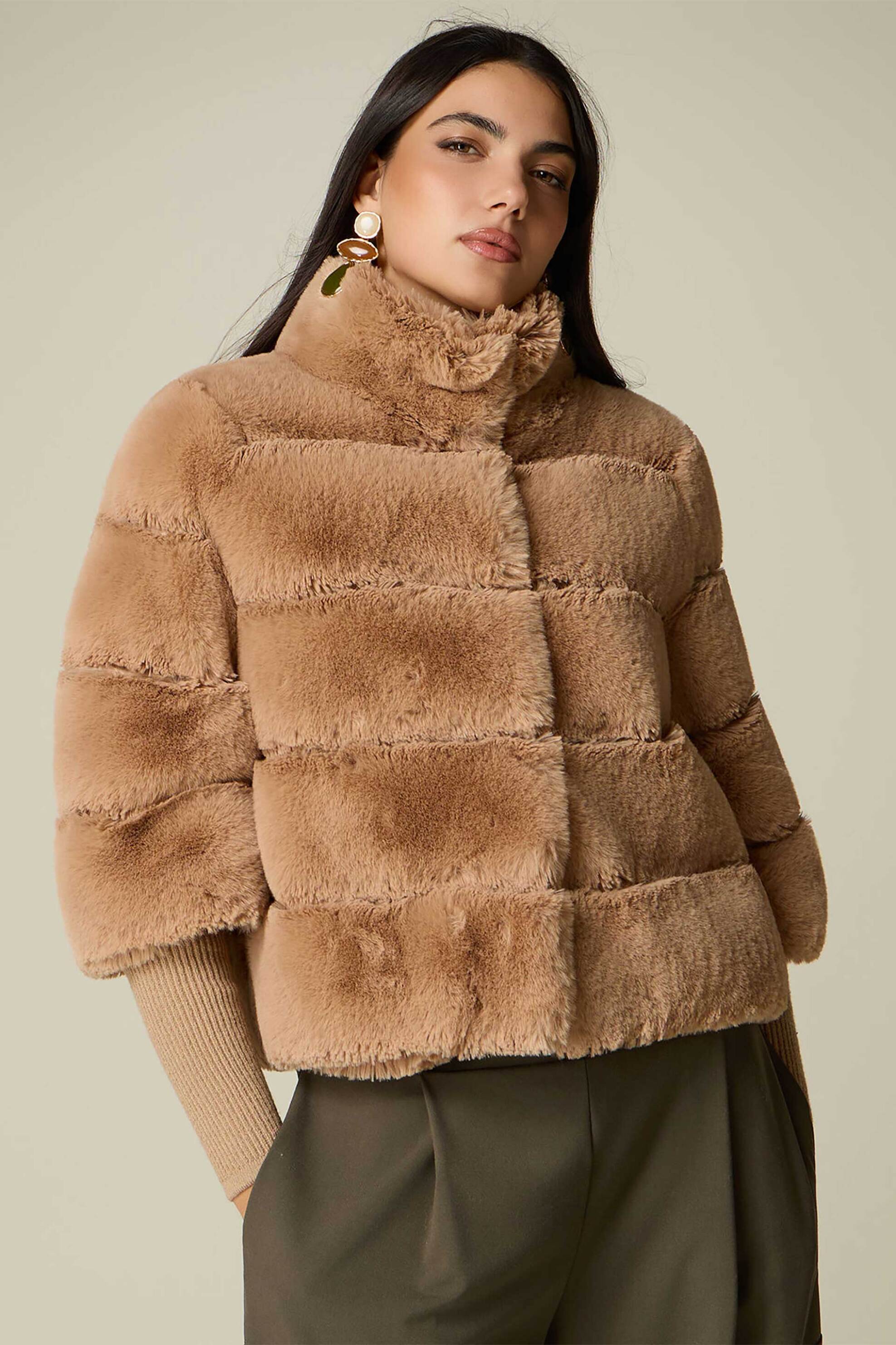 OLTRE Oltre γυναικείο jacket από faux γούνα - 0033R011YE Ταμπά