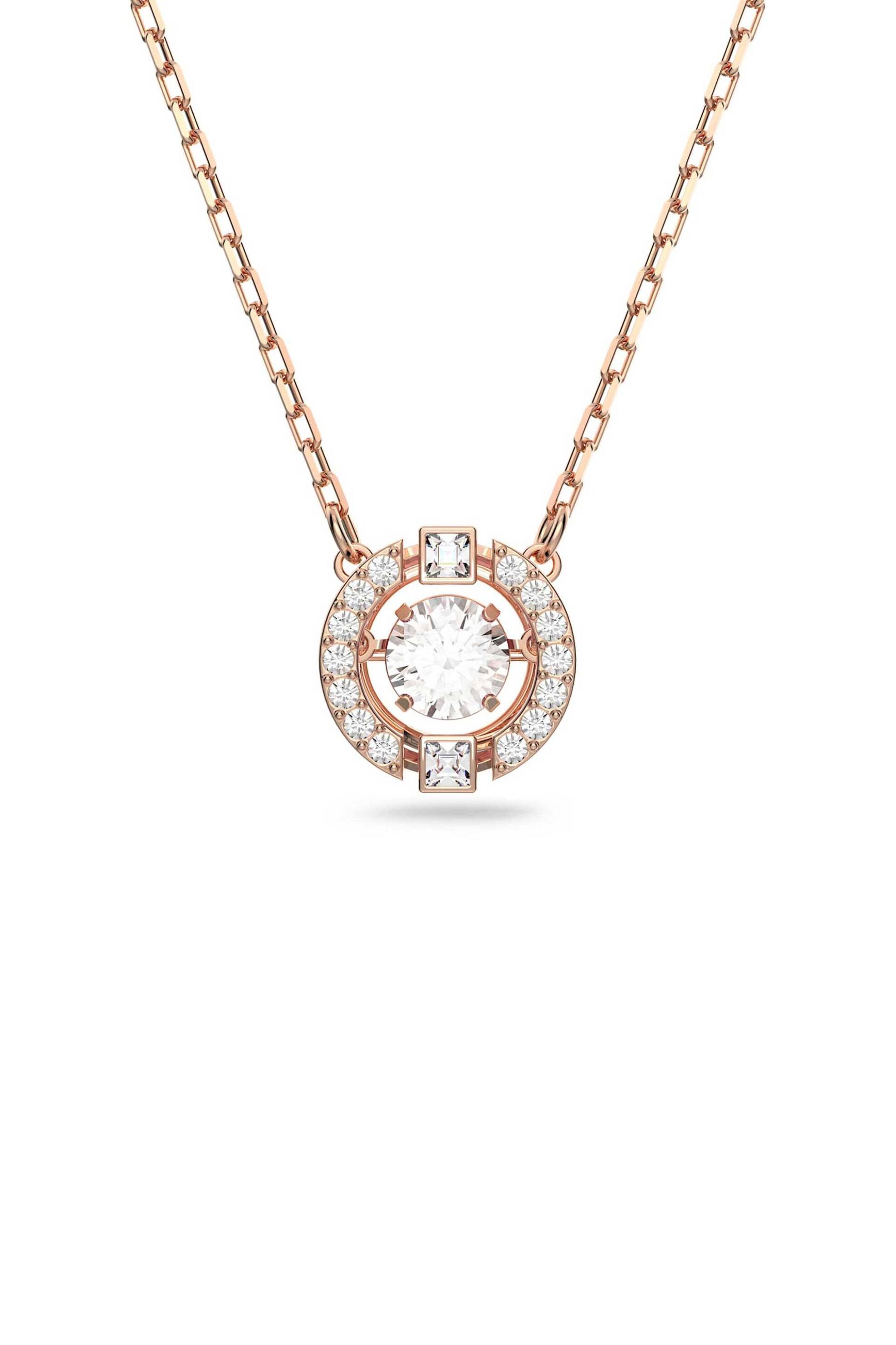 Swarovski γυναικείο κολιέ στρογγυλή κοπή, λευκό, επιμετάλλωση σε ροζ χρυσαφί τόνο "Una" - 5272364